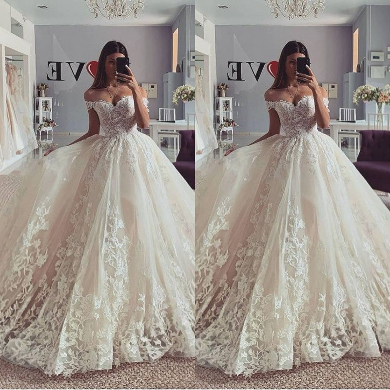 Amazing Ball Gown Princess Wedding Dress Lace Bridal Gown Off-the-Shou –  Dbrbridal