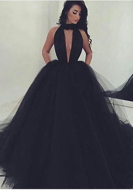 Amazing Black V-Neck Tulle Ball-Gown Formal Dresses – Dbrbridal