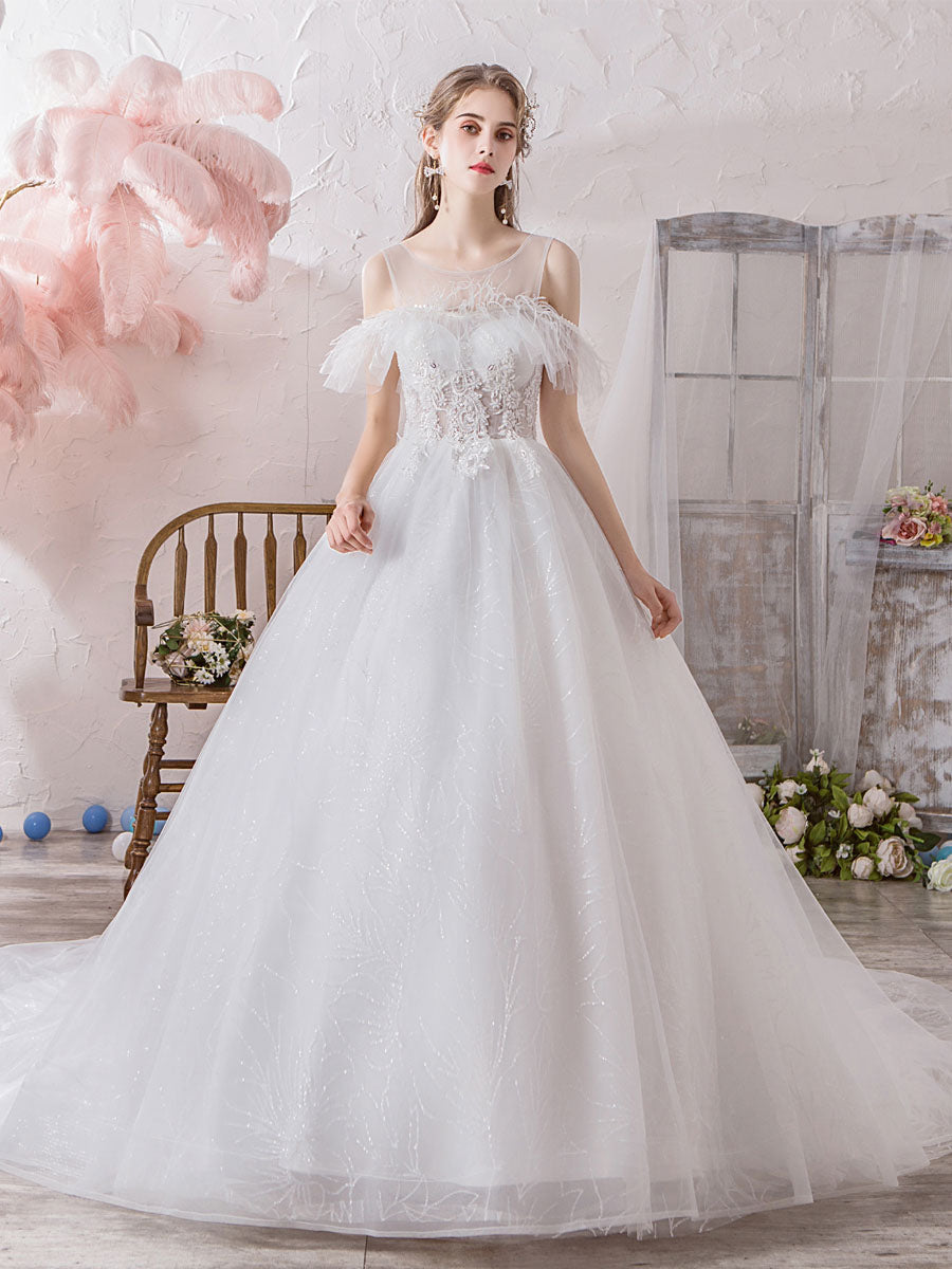 Princess Wedding Dress Short Sleeves, Bridal Gown ,Dresses For Brides