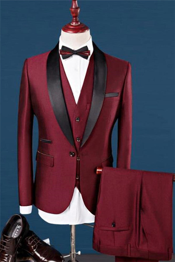 Red Velvet Men's Suits Shawl Lapel Wedding Tuxedos Groom Prom Blazers  Tailored