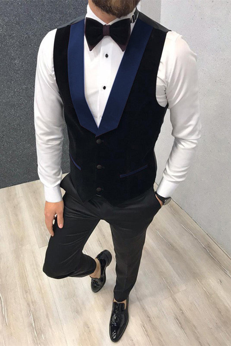 3 Piece Black-and-blue Peak Lapel Wedding Suits Tuxedos with Waistcoat