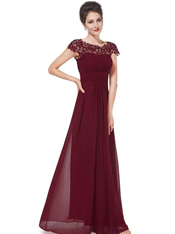 A Line Jewel Neck Short Sleeve Floor Length Zipper Chiffon Bridesmaid ...