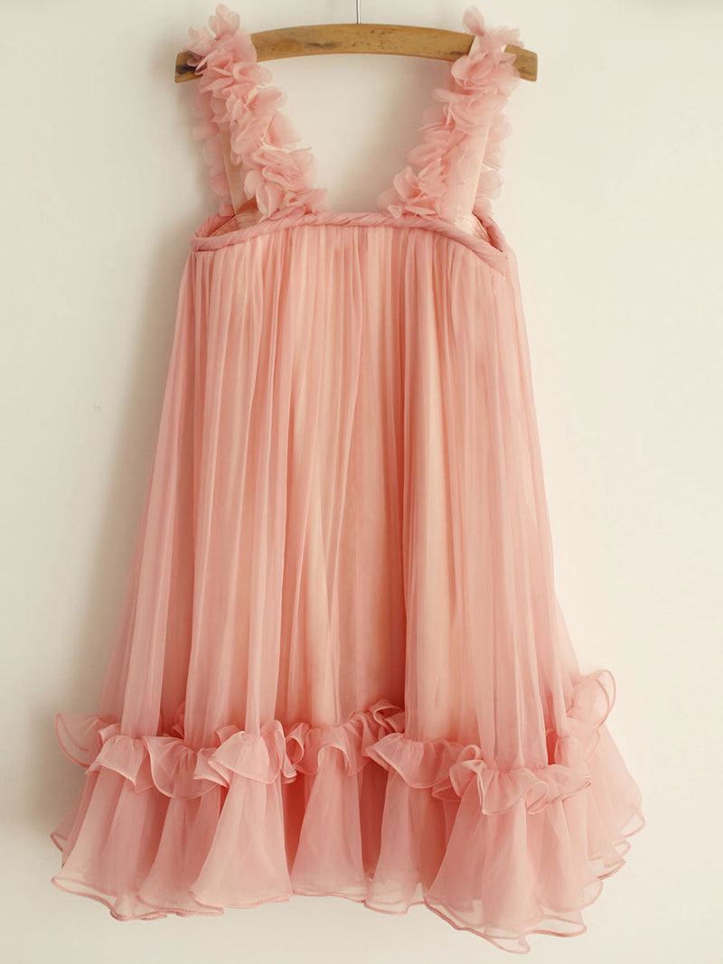 A-line Princess Straps Ruffles Sleeveless Chiffon Short flower girl dresses