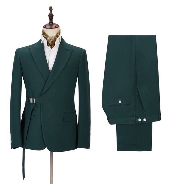 Amazing Dark Green Peaked Lapel Bespoke Prom Suits Online