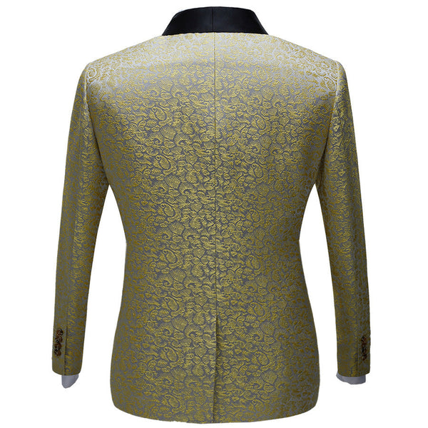 Amazing Gold Jacquard Slim Fit Men's Prom Suits with Black Shawl Lapel