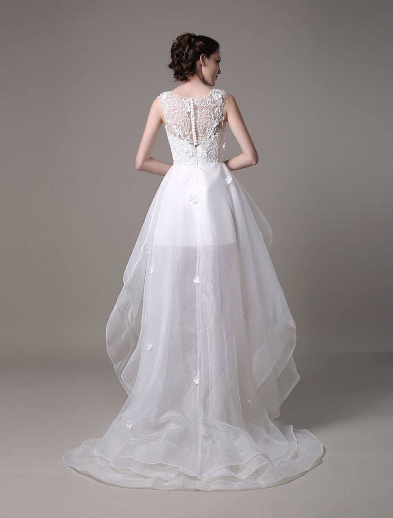 Asymmetrical Organza Wedding Dress High Low A-Line With Lace Beading Flower Exclusive