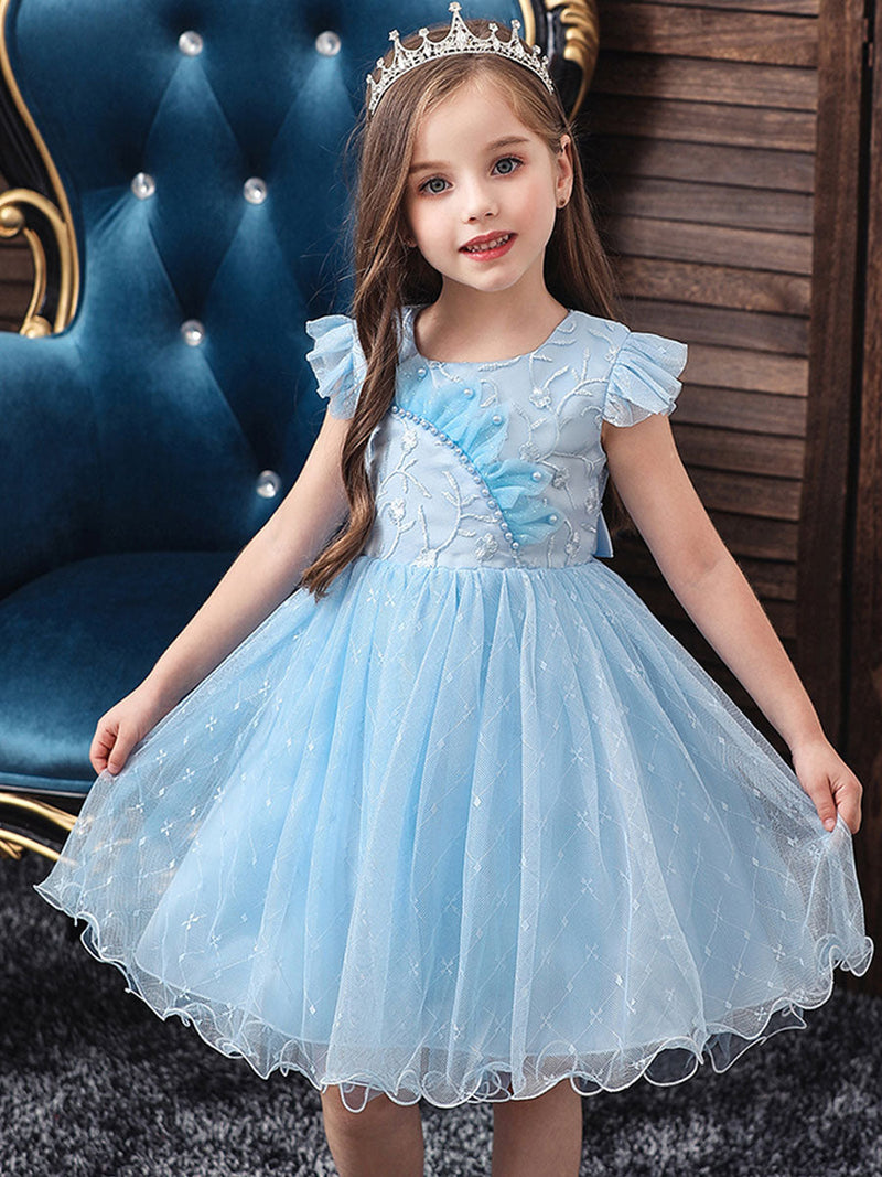 Girls Grey Pastel Baby Feather Long Gown
