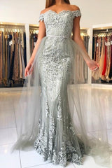 Chic Princess Tulle Off-the-shoulder Lace Mermaid Prom Dresses