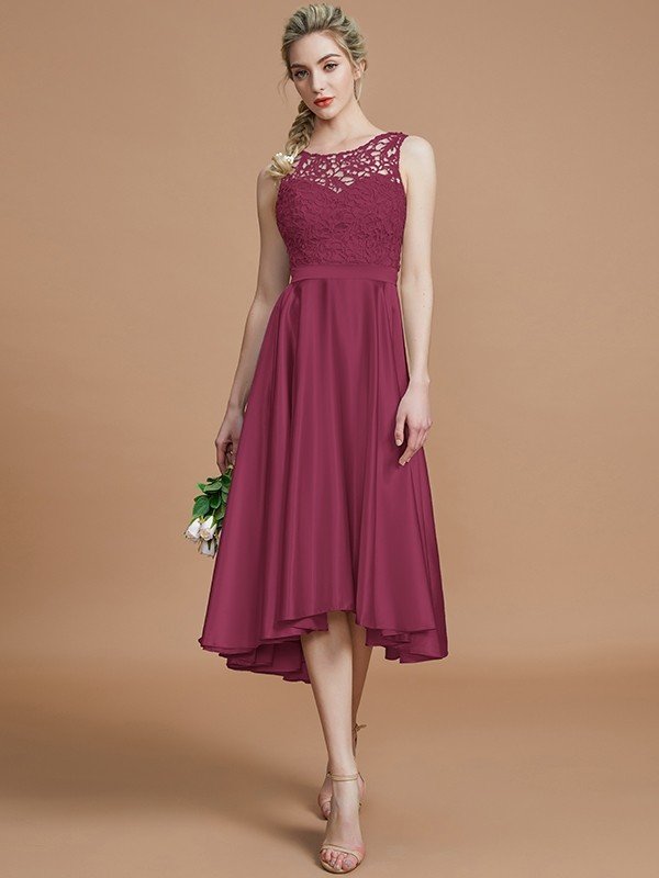 Classic Bateau Sleeveless Ruffles Asymmetrical Bridesmaid Dresses