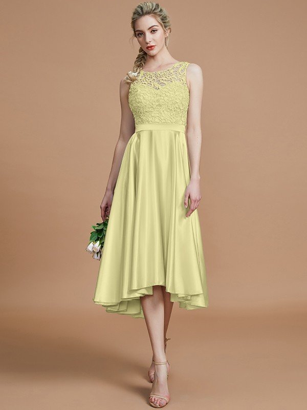 Classic Bateau Sleeveless Ruffles Asymmetrical Bridesmaid Dresses