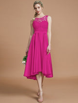 Classic Bateau Sleeveless Ruffles Asymmetrical Bridesmaid Dresses