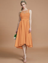 Classic Bateau Sleeveless Ruffles Asymmetrical Bridesmaid Dresses