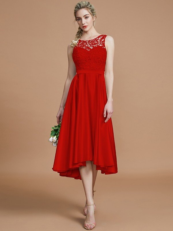 Classic Bateau Sleeveless Ruffles Asymmetrical Bridesmaid Dresses