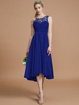 Classic Bateau Sleeveless Ruffles Asymmetrical Bridesmaid Dresses