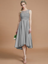 Classic Bateau Sleeveless Ruffles Asymmetrical Bridesmaid Dresses