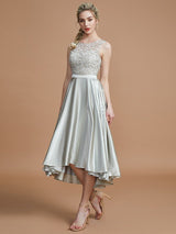 Classic Bateau Sleeveless Ruffles Asymmetrical Bridesmaid Dresses