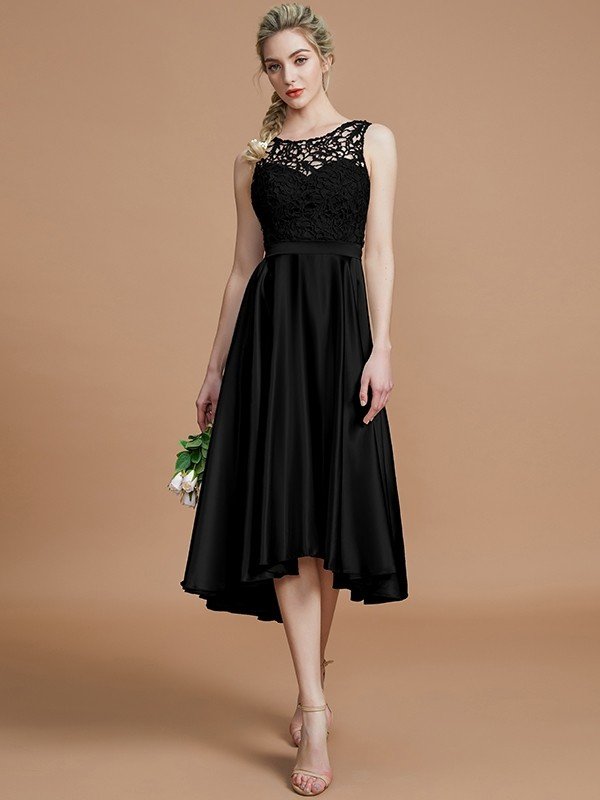 Classic Bateau Sleeveless Ruffles Asymmetrical Bridesmaid Dresses