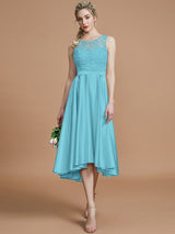 Classic Bateau Sleeveless Ruffles Asymmetrical Bridesmaid Dresses