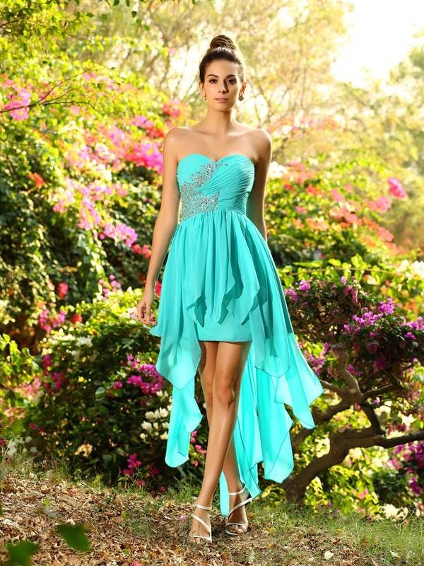 Classy Sweetheart Beading Sleeveless High Low Chiffon Bridesmaid Dresses