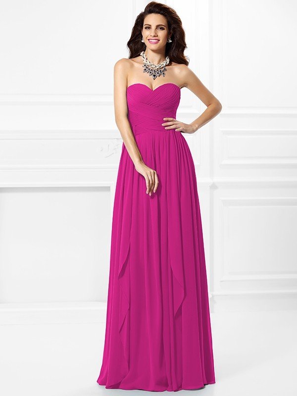 Classy Sweetheart Pleats Ruffles Sleeveless Long Chiffon Bridesmaid Dresses