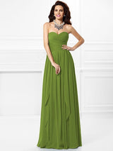 Classy Sweetheart Pleats Ruffles Sleeveless Long Chiffon Bridesmaid Dresses