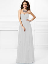 Classy Sweetheart Pleats Ruffles Sleeveless Long Chiffon Bridesmaid Dresses