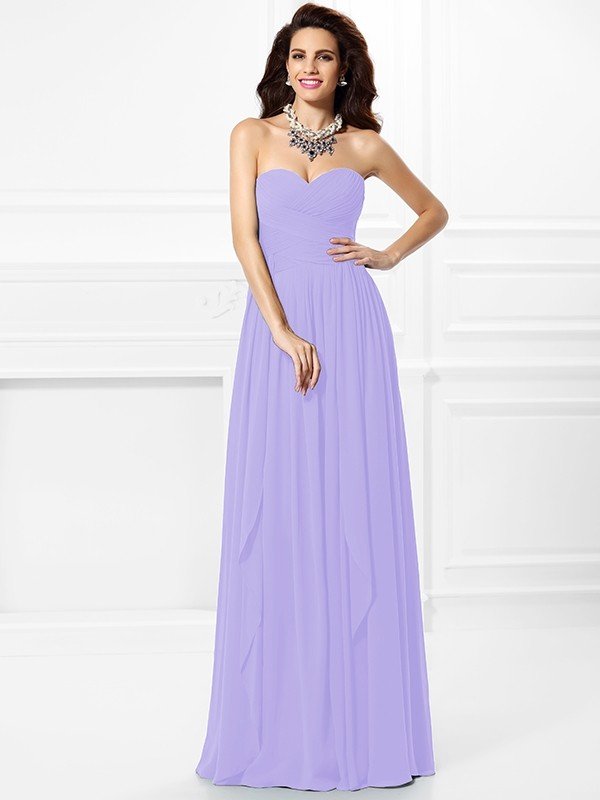 Classy Sweetheart Pleats Ruffles Sleeveless Long Chiffon Bridesmaid Dresses