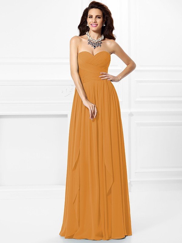 Classy Sweetheart Pleats Ruffles Sleeveless Long Chiffon Bridesmaid Dresses