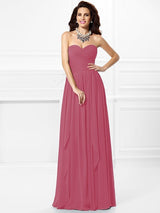 Classy Sweetheart Pleats Ruffles Sleeveless Long Chiffon Bridesmaid Dresses