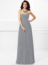 Classy Sweetheart Pleats Ruffles Sleeveless Long Chiffon Bridesmaid Dresses