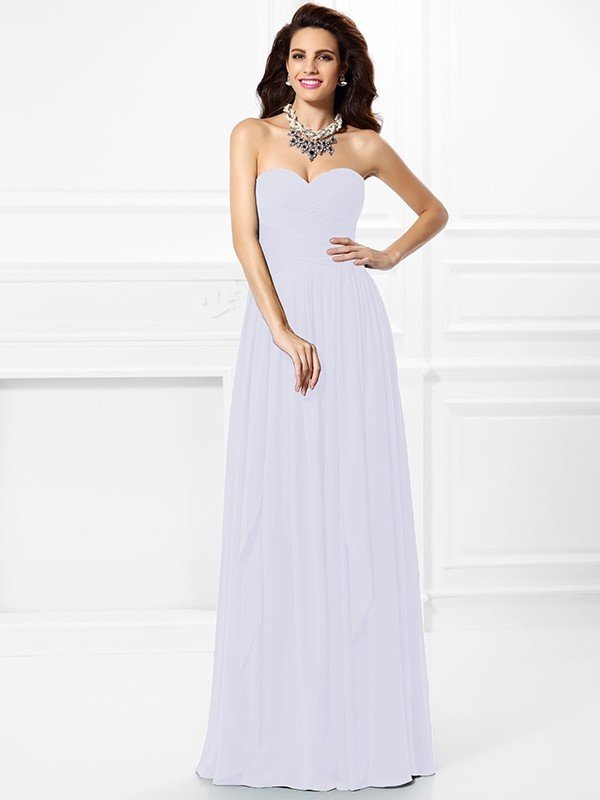 Classy Sweetheart Pleats Ruffles Sleeveless Long Chiffon Bridesmaid Dresses