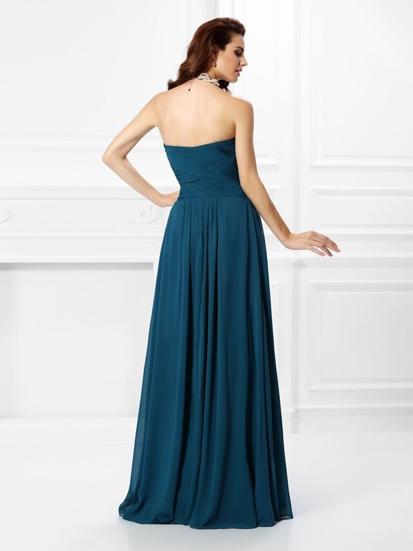 Classy Sweetheart Pleats Ruffles Sleeveless Long Chiffon Bridesmaid Dresses