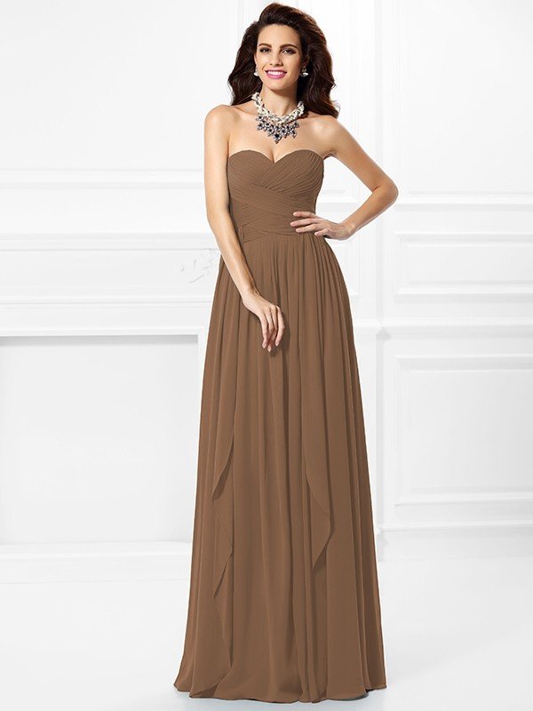 Classy Sweetheart Pleats Ruffles Sleeveless Long Chiffon Bridesmaid Dresses