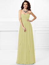 Classy Sweetheart Pleats Ruffles Sleeveless Long Chiffon Bridesmaid Dresses