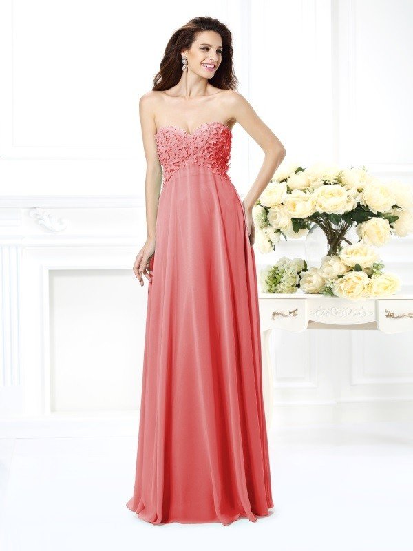 Classy Sweetheart Sleeveless Long Chiffon Bridesmaid Dresses