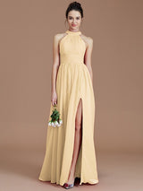 Elegant Halter Sleeveless Chiffon Bridesmaid Dresses