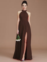 Elegant Halter Sleeveless Chiffon Bridesmaid Dresses