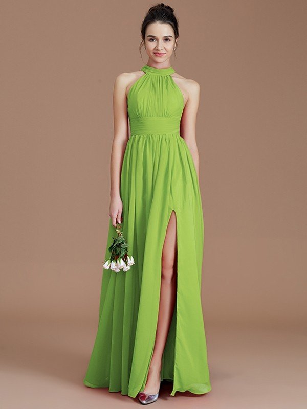 Elegant Halter Sleeveless Chiffon Bridesmaid Dresses