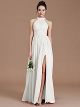 Elegant Halter Sleeveless Chiffon Bridesmaid Dresses