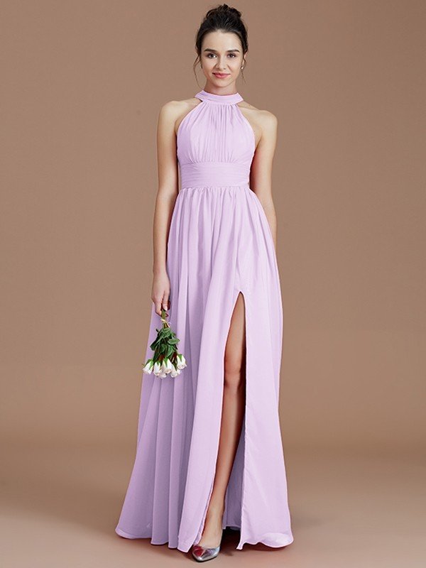 Elegant Halter Sleeveless Chiffon Bridesmaid Dresses