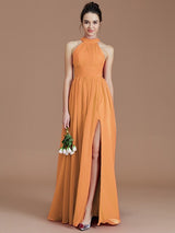 Elegant Halter Sleeveless Chiffon Bridesmaid Dresses