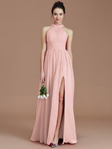 Elegant Halter Sleeveless Chiffon Bridesmaid Dresses