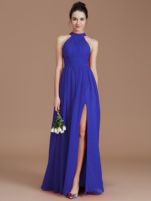 Elegant Halter Sleeveless Chiffon Bridesmaid Dresses