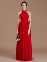 Elegant Halter Sleeveless Chiffon Bridesmaid Dresses