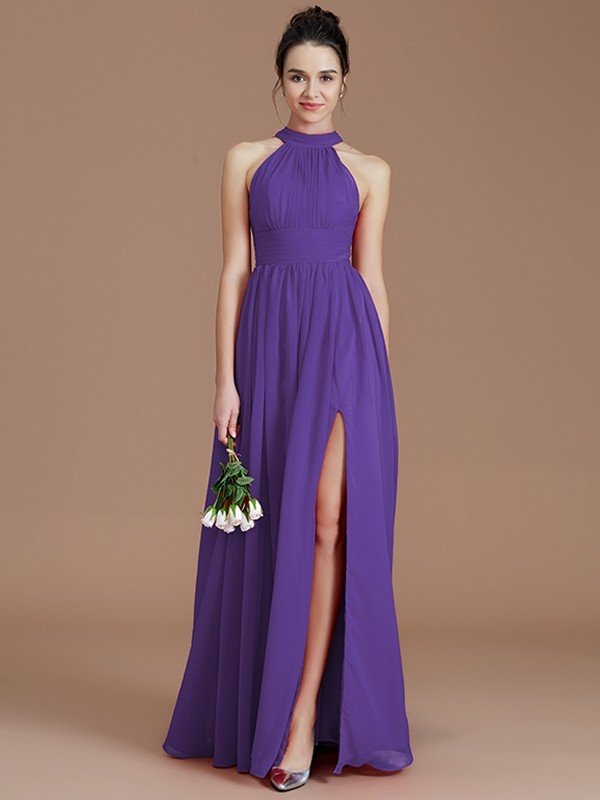 Elegant Halter Sleeveless Chiffon Bridesmaid Dresses