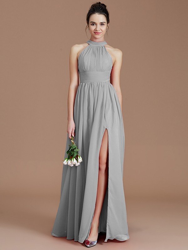 Elegant Halter Sleeveless Chiffon Bridesmaid Dresses