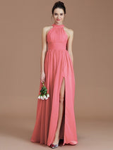 Elegant Halter Sleeveless Chiffon Bridesmaid Dresses