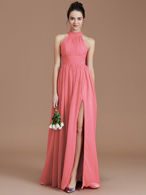 Elegant Halter Sleeveless Chiffon Bridesmaid Dresses