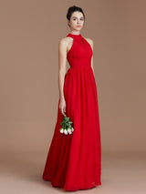 Elegant Halter Sleeveless Chiffon Bridesmaid Dresses