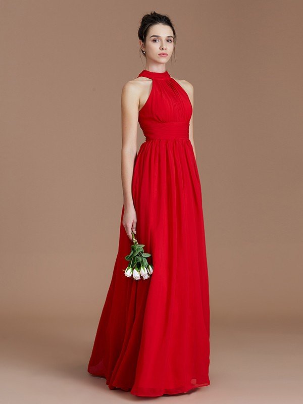 Elegant Halter Sleeveless Chiffon Bridesmaid Dresses